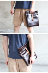 Dark Coffee  Leather Mens Casual Small Side Bags Messenger Bags Brown Postman Bag For Men