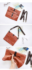 Dark Coffee  Leather Mens Casual Small Side Bags Messenger Bags Brown Postman Bag For Men