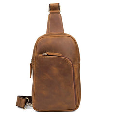 Dark Brown Leather Mens Cool Sling Bags Brown Crossbody Pack Chest Bag One Shoulder Backpack for men