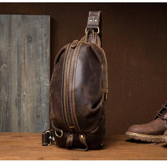 Cool Dark Brown Leather Mens Sling Pack Sling Bags Light Brown Crossbody Pack Chest Bag for men