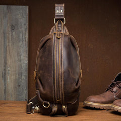 Cool Dark Brown Leather Mens Sling Pack Sling Bags Light Brown Crossbody Pack Chest Bag for men