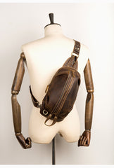 Cool Dark Brown Leather Mens Sling Pack Sling Bags Light Brown Crossbody Pack Chest Bag for men