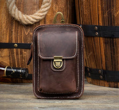 Dark Brown Leather Mens Cool Brown Waist Bag Phone Bag Belt Pouch Belt Bag For Men