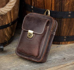 Dark Brown Leather Mens Cool Brown Waist Bag Phone Bag Belt Pouch Belt Bag For Men