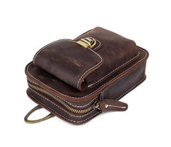 Dark Brown Leather Mens Cool Brown Waist Bag Phone Bag Belt Pouch Belt Bag For Men