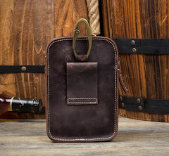 Dark Brown Leather Mens Cool Brown Waist Bag Phone Bag Belt Pouch Belt Bag For Men