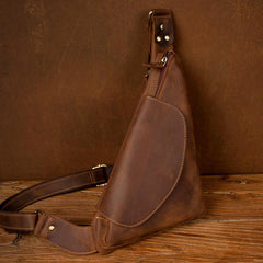 Vintage Brown Leather Mens Sling Bag Coffee Cool Crossbody Pack Chest Bag for men