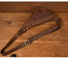 Vintage Brown Leather Mens Sling Bag Coffee Cool Crossbody Pack Chest Bag for men