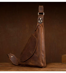 Vintage Brown Leather Mens Sling Bag Coffee Cool Crossbody Pack Chest Bag for men
