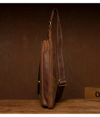 Vintage Brown Leather Mens Sling Bag Coffee Cool Crossbody Pack Chest Bag for men