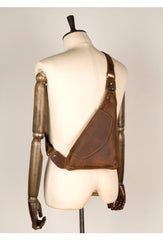 Vintage Brown Leather Mens Sling Bag Coffee Cool Crossbody Pack Chest Bag for men