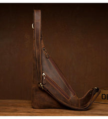 Vintage Brown Leather Mens Sling Bag Coffee Cool Crossbody Pack Chest Bag for men