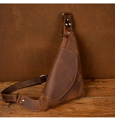 Vintage Brown Leather Mens Sling Bag Coffee Cool Crossbody Pack Chest Bag for men