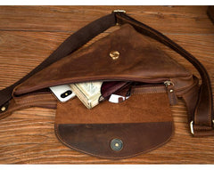 Vintage Brown Leather Mens Sling Bag Coffee Cool Crossbody Pack Chest Bag for men