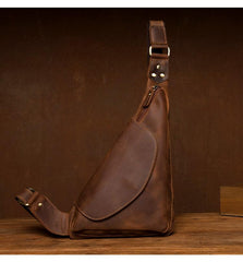 Vintage Brown Leather Mens Sling Bag Coffee Cool Crossbody Pack Chest Bag for men