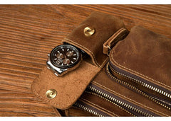 Vintage Brown Leather Mens Fanny Pack Waist Bag Coffee Hip Pack Belt Bag Bumbag for Men