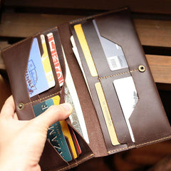 Vintage Brown Leather Mens Long Wallet Bifold Long Wallet Brown Phone Clutch Wallet For Men