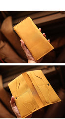 Vintage Brown Leather Mens Long Wallet Bifold Long Wallet Brown Phone Clutch Wallet For Men