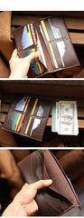 Vintage Brown Leather Mens Long Wallet Bifold Long Wallet Brown Phone Clutch Wallet For Men