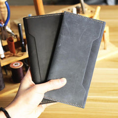 Vintage Brown Leather Mens Long Wallet Bifold Long Wallet Brown Phone Clutch Wallet For Men