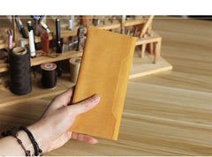 Vintage Brown Leather Mens Long Wallet Bifold Long Wallet Brown Phone Clutch Wallet For Men