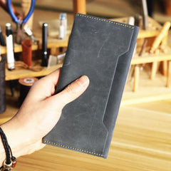 Vintage Brown Leather Mens Long Wallet Bifold Long Wallet Brown Phone Clutch Wallet For Men