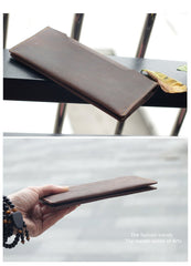 Vintage Brown Leather Mens Long Wallet Bifold Long Wallet Brown Phone Clutch Wallet For Men