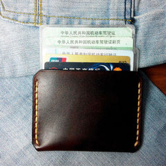 Dark Brown Leather Mens Slim Front Pocket Wallets Leather Cards Wallet for Men