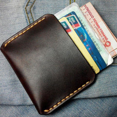 Dark Brown Leather Mens Slim Front Pocket Wallets Leather Cards Wallet for Men