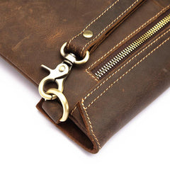 Dark Brown Vintage Leather Wristlet Bag Mens Tablet Bag Handy File Bag Clutch Bag For Men