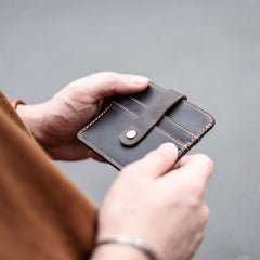 Vintage Brown Slim Leather Mens Card Wallets Small Card Holder Front Pocket Wallet For Men