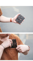 Vintage Brown Slim Leather Mens Card Wallets Small Card Holder Front Pocket Wallet For Men