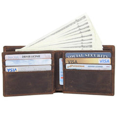 Cool Dark Brown Vintage Bifold Small Wallet Leather Mens Black billfold Small Wallet Card Wallet Coin Purse For Men
