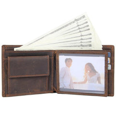 Cool Dark Brown Vintage Bifold Small Wallet Leather Mens Black billfold Small Wallet Card Wallet Coin Purse For Men