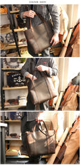 Dark Brown Vintage Leather Men Large Tote Bag Courier Tote Messenger Bag Tote For Men