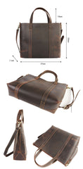 Dark Brown Vintage Leather Men Large Tote Bag Courier Tote Messenger Bag Tote For Men
