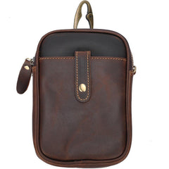 Dark Brown Vintage Leather Mens Small Messenger Bag Waist Bag Black Belt Pouch Bag For Men