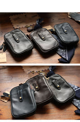 Dark Brown Vintage Leather Mens Small Messenger Bag Waist Bag Black Belt Pouch Bag For Men