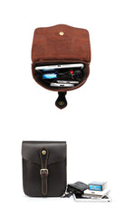 Dark Brown Vintage Leather Mens Small Messenger Bag Waist Bag Belt Pouch Bag For Men
