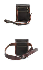 Dark Brown Vintage Leather Mens Small Messenger Bag Waist Bag Belt Pouch Bag For Men