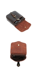 Dark Brown Vintage Leather Mens Small Messenger Bag Waist Bag Belt Pouch Bag For Men