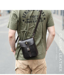 Dark Brown Vintage Leather Mens Small Messenger Bag Waist Bag Belt Pouch Bag For Men