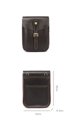 Dark Brown Vintage Leather Mens Small Messenger Bag Waist Bag Belt Pouch Bag For Men