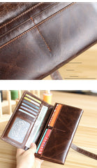 Dark Coffee Leather Mens Bifold Long Wallet Multi-cards Bifold Long Wallet For Men