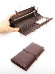 Dark Coffee Leather Mens Bifold Long Wallet Multi-cards Bifold Long Wallet For Men