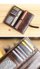 Dark Coffee Leather Mens Bifold Long Wallet Multi-cards Bifold Long Wallet For Men