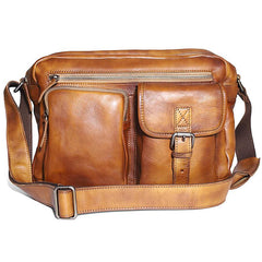 Brown Cool Leather Mens 14 inches Side Bag Gray Courier Bag Messenger Bag for Men
