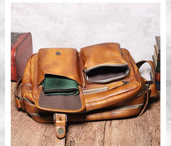 Brown Cool Leather Mens 14 inches Side Bag Gray Courier Bag Messenger Bag for Men