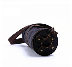 Gray Canvas Leather Mens Green Barrel Postman Bag Bucket Messenger Bag Side Bag For Men