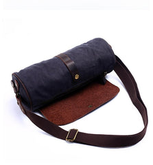 Gray Canvas Leather Mens Green Barrel Postman Bag Bucket Messenger Bag Side Bag For Men
